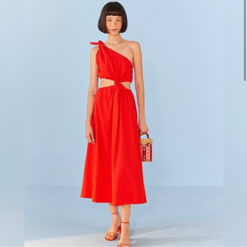 Farm Rio midi knot dress red